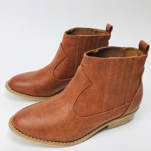 Womens Cognac Western Ankle Boots